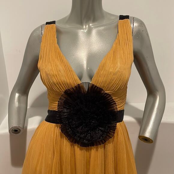 Andy The Anh Sleeveless Chiffon Yellow Black Bow Dress Size 4 - Picture 5 of 12